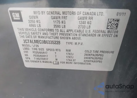 2011 GMC Terrain Sle-1 z USA, uszkodzony, nr VIN 2CTALMEC9B6335228
